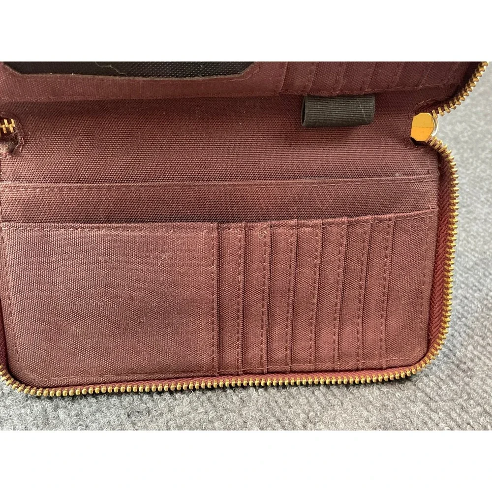 Carhartt Burgundy Canvas Zip Around Organizer Wallet with ID Window and Grommet